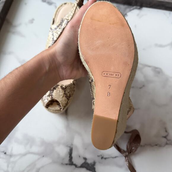 NEW Coach Maritza Snakeskin Leather Espadrille Wedges Size 7 - Picture 8 of 8